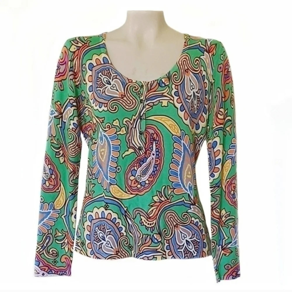 RED Gorgeous Paisley Fine Knit Sweater Hipster M